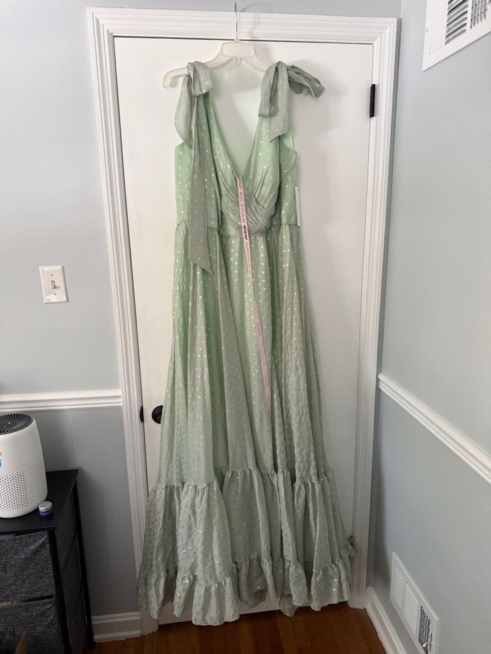 Mac Duggal Mint Green Polka Dot Maxi Dress